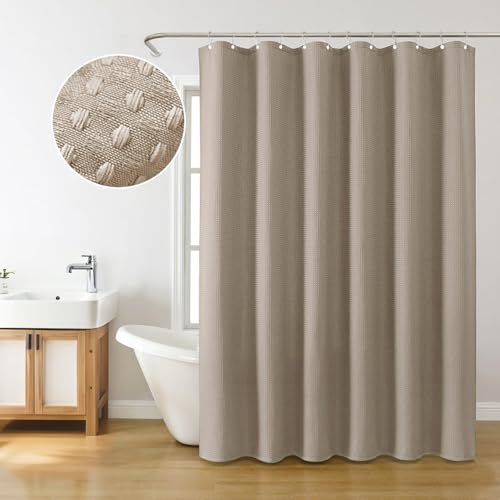 Inhousolu Fabric Shower Curtain, Waffle Weave 230 GSM Polyester, Weighted Hem, Metal Hooks Included, Water Repellent Washable, 72 x 72 Inch, Beige - color: Beige, size: 72"W x 72"L (Pack of 1)
