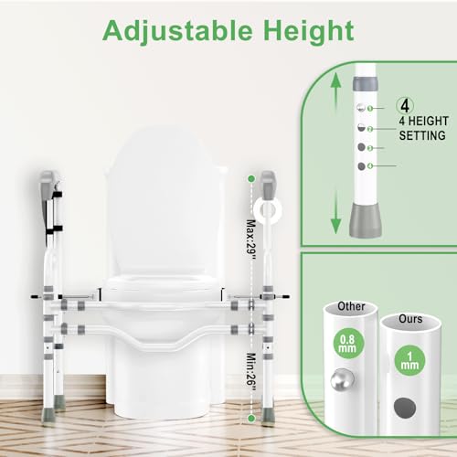 Foldable Toilet Safety Rails for Seniors, Toilet Safety Frame Height Adjustable, Heavy Duty Bathroom Rail with Armrests, Bathroom Safety for Elderly and Disabled(400LBS) - color: White 2