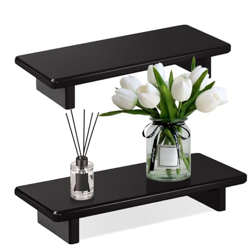 Small Black Bathroom Vanity Tray, Acrylic Soap Tray for Kitchen Countertop | 2-Pack, Compact for Small Spaces, Raised Base, Candle, Perfume, Jewelry Display, for Kitchen, Vanity, Sink, Desk - size: Black-Small-8.6x 3.6 x 1.5 inches