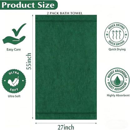 2-Pack Microfiber Bath Towels (27x54 Inches) - Ultra Soft & Quick Dry, 3X Absorbency, Lightweight for Gym, Yoga, Travel & Spa - Perfect for Home, Fitness & Post-Workout