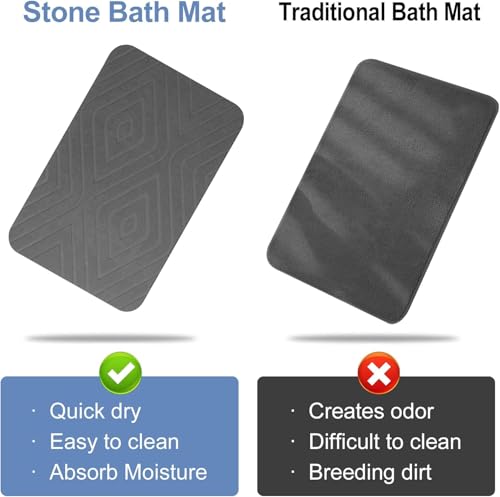 2 Pack Stone Bath Mat, Diatomaceous Earth Shower Mat, Non-Slip Super Absorbent Quick Drying Bathroom Kitchen Floor Mat, 24x15, Grey - color: Grey