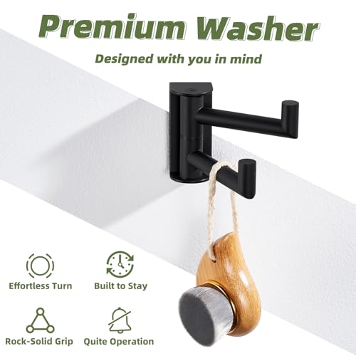 Swivel Towel Hook for Bathrooms with 2 Rotating Arms, Matte Black | Rustproof 304 Stainless Steel, Heavy Duty 11 lbs Double Wall Hook for Towel, Coat, Bag, Kitchen or Entryway, Drilling Mounted