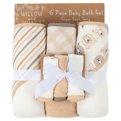 Hooded Baby Bath Towel and Washcloth 6 Piece Set for Newborns, Infants & Toddlers, Boys & Girls Baby Hooded Towels Set (Teddy Bears & Stripes) - color: Teddy Bears & Stripes