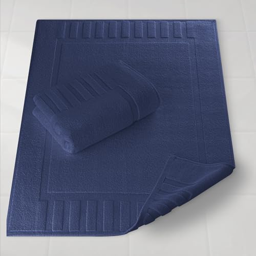 White Classic Luxury Bath Mat Floor Towel Set - Absorbent Cotton Hotel Spa Shower/Bathtub Mats [Not a Bathroom Rug] 22"x34" | 2 Pack | Navy Blue - color: 14: Navy Blue