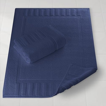 White Classic Luxury Bath Mat Floor Towel Set - Absorbent Cotton Hotel Spa Shower/Bathtub Mats [Not a Bathroom Rug] 22"x34" | 2 Pack | Navy Blue - color: 14: Navy Blue