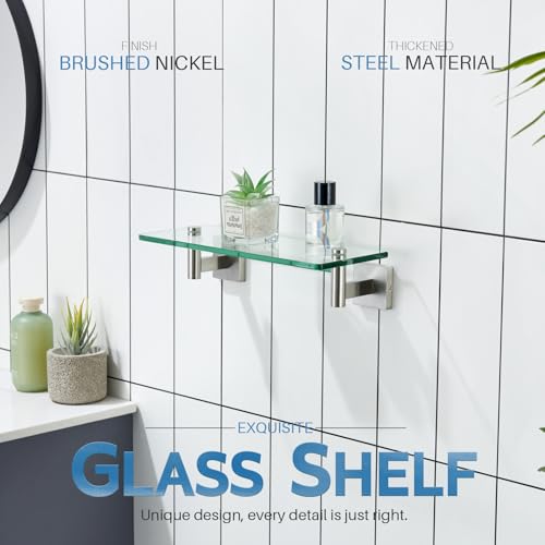 KOKOSIRI Floating Shelf Bathroom Wall Mount Shelves 12-Inch for Bedroom, Living Room, Kitchen, Small Hanging Rack Brushed Stainless Steel B1105BR-L12 - color: Brushed Nickel, size: 12-Inch