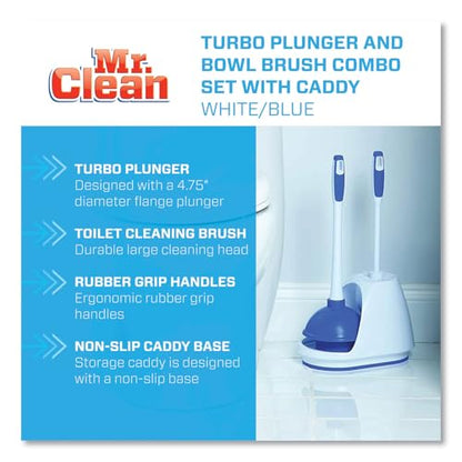 Mr. Clean 440436 Turbo Plunger & Bowl Brush Set 12 1/2-Inch Handle w/ 6-Inch Dia Bowl White (BUT440436)