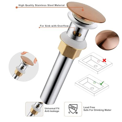 Rose Gold Bathroom Sink Faucet, Unique Design and Pop Up Drain - color: Rose Gold