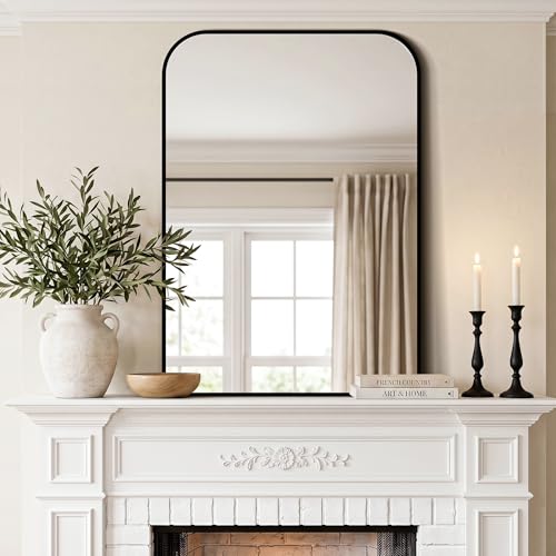 Bathroom Vanity Mirror for Wall 28x40 Inch Black Metal Framed | Bathroom Mirror for over Sink, Living Room, Bedroom, Entryway, Mantel, Fireplace Decor - size: 40"L x 28"W