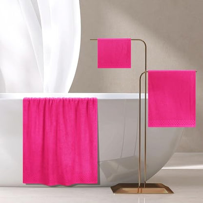 MyOwn Ultra Soft 3 Pack Cotton Towel Set, Contains a Bath Towels 28x55 inch, a Hand Towels 16x24 inch & a Wash Coths 12x12 inch, Ideal Everyday use, Compact & Lightweight - Hot Pink - color: Hot Pink, size: 3 Pack Set