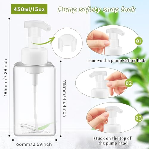 3 Pack Foaming Soap Dispenser Empty Plastic Foam Pump Bottle Refillable Foam Soap Bottle Dispenser for Shampoo Liquid Soap Face Wash (Clear, 450ml/15oz) - color: Clear, size: 450 ml
