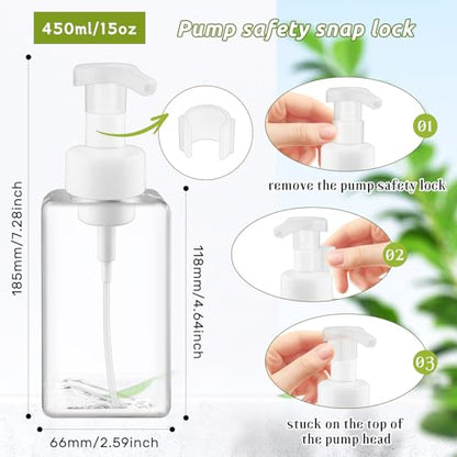 3 Pack Foaming Soap Dispenser Empty Plastic Foam Pump Bottle Refillable Foam Soap Bottle Dispenser for Shampoo Liquid Soap Face Wash (Clear, 450ml/15oz) - color: Clear, size: 450 ml