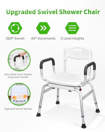 Shower Chair for Inside Shower - Swivel Shower Chair for Elderly and Disabled - Heavy Duty Shower Seat Bathtub with Arms for Handicap, HDB-788A - size: Swivel