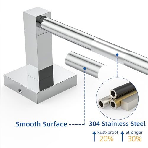 RUACQ Towel Bar 24" Towel Racks for Bathroom Wall Mounted, Chrome | One-Piece Bath Towel Holder, Total Length 26 Inch Single Towel Rod, 304 Stainless Steel Rustproof, Square Base, Heavy Duty - color: Chrome, size: 24 inch(Center to Center) Single Bar