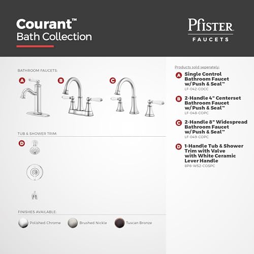 Pfister Courant 8 in Widespread 3 Hole Bathroom Sink Faucet 2 Handle Polished Chrome NSF Certified WaterSense Push & Seal Drain 360 Degree Swivel Spout LF049COPC - color: Polished Chrome, size: (Pack of 1)