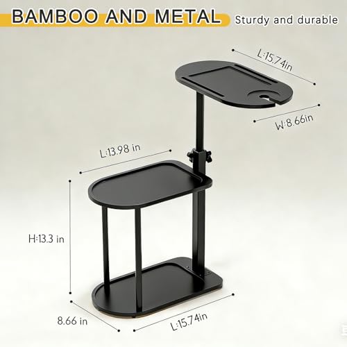 3-Tier Freestanding Bathtub Tray Table, Bamboo Swivel Bathtub Side Table with Height Adjustable Design, Standing Bath Tray for Tub Against Wall, Bathroom Organizer for Luxury Home Spa (Black) - color: Black