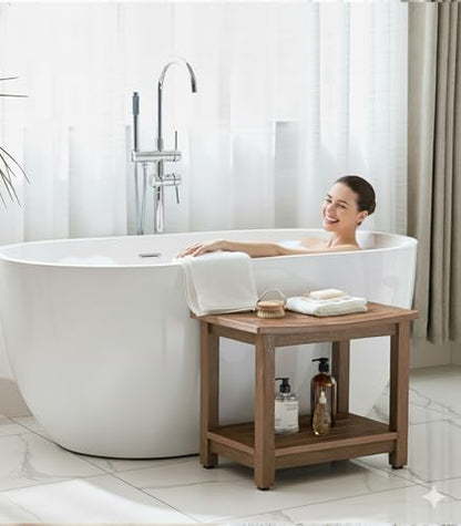 Heavy Duty HDPS Shower Bench Seat Waterproof Shower Stool with Storage | Bath Chair Seat with Adjustable Feet, Anti-Rotting, No-Slip, Space-Save, No Maintenance, 700LBS Load Capacity, Brown - color: Brown, size: L (21.3*14*17.3'')