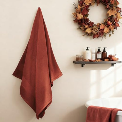 COZYART Bath Towel Set 6 PCS, Luxury 100% Turkish Cotton 650GSM Ultra Soft | Absorbent Quick Dry, OEKO‑Tex 100 Cert. Zero Twist Ring Spun Cotton, Plush Fluffy, Breathable Hotel Quality Bathroom Towels - color: Orange- Burnt Orange