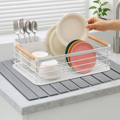 Large Stone Dish Drying Mat for Kitchen Sink Diatomite Countertop Dish | Diatomaceous Earth Mat Dishes Drainer Drying Tray Water Absorbent Quick Draining Pads Fast Foldable Bathroom Drying Mats - color: Light Gray
