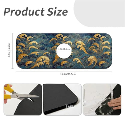 Faucet Fast Absorbent Pad - Japanese Gold Waves Navy Multi , Suitable For Kitchen, Bathroom, Island And Other Scenes - color: Japanese Gold Waves Navy Multi