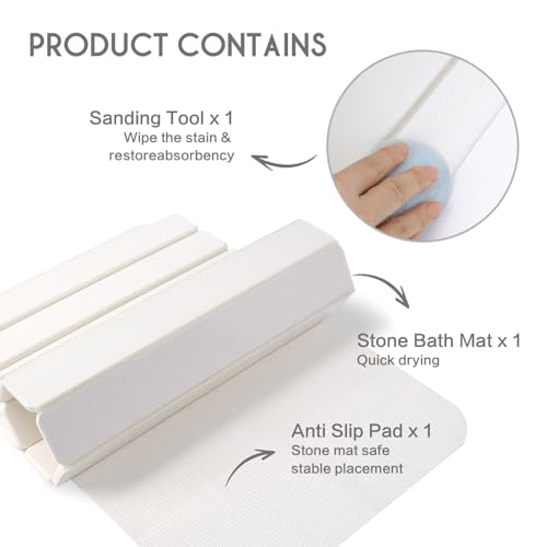 BoxedHome Stone Drying Mat for Kitchen Counter, Large Stone Drying Mat Foldable, Absorbent Diatomaceous Earth Bath Mat Quick Dishes Bottles Cups Bathroom 24"(L)×16"(W), White - color: White