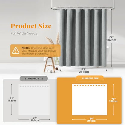BTTN 84x72 Wide Linen Textured Waterproof Cloth Shower Curtain, Grey/Gray | Wide Size, 230GSM Polyester, Heavy Duty Fabric, Weighted Hem, 14 Plastic Hooks, Modern Luxury Hotel Style, Machine Washable - color: Grey, size: 84"W x 72"L (Pack of 1)