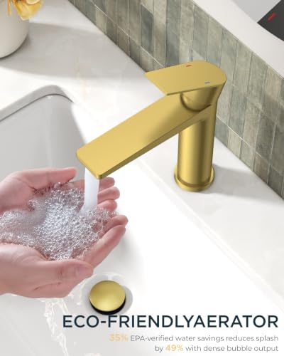 FORIOUS Brushed Gold Bathroom Faucet 1 Hole, Bathroom Vanity Faucet Gold | Single Hole Gold Sink Faucet Bathroom Single Handle, Vanity Gold Faucet for Bathroom Sink with 1.2 GPM Water-Saving Aerator - color: Brushed Gold