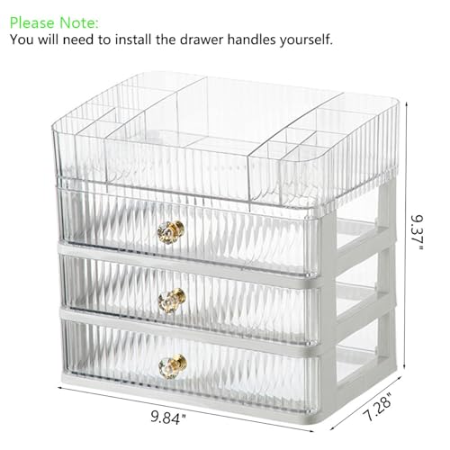 Makeup Organizer with 3 Drawers, Bathroom Counter Organizer. | Clear Cosmetic Display Case, Ideal for Make Up, Skincare, Perfume; Suitable for Dresser Top, Vanity and Desk