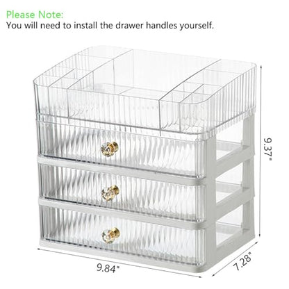 Makeup Organizer with 3 Drawers, Bathroom Counter Organizer. | Clear Cosmetic Display Case, Ideal for Make Up, Skincare, Perfume; Suitable for Dresser Top, Vanity and Desk