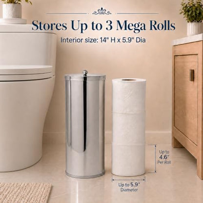 [2023 Upgraded Version] HUJI Rust Resistant Stainless Steel Toilet Paper Roll Canister Holder w/Removable Base for Bathroom Storage (1 Pack, Toilet Paper Canister) - color: Stainless Steel