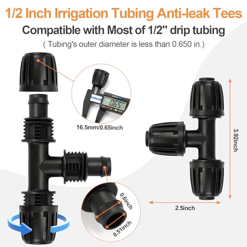 12 Pieces 1/2 Inch Drip Irrigation Tee Fittings, 1/2'' Drip Line Barbed Locked Tee Connectors for 1/2 Inch Irrigation Tubing (1/2" ID x 0.650" OD) Anti-leak 3-Way Irrigation System Parts - size: 1/2" Nut Tee 12 Pcs