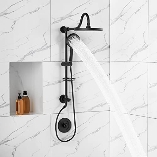 Tearel 9 Inches Rainfall Shower Head and Handheld Showerhead Combo Shower System with Slide Bar, Matte Black - color: Matte Black