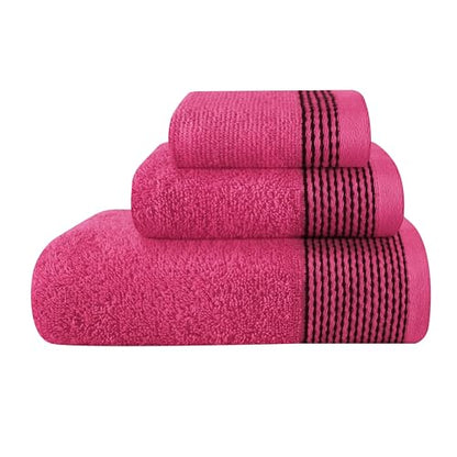 Ultra Soft 3 Pack Cotton Towel Set, Contains a Bath Towel 28x55 inch, a Hand Towel 16x24 inch & a Wash Coth 12x12 inch, Ideal Everyday use, Compact & Lightweight -Hot Pink - color: Hot Pink, size: 3 Pack Set