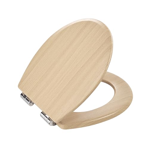 Toilet Seat, Slow Close, Premium Moulded Wood, Quick Release, Nordic Light Oak Look, PIKLiDS, Laminated Woodgrain Finish (Round) - size: Round