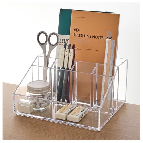 STORi Stackable Desk Organizer, Clear Pen Pencil Makeup Brush Holder for Desktops and Vanities, 6 Compartment Caddy (Made in USA) - style: Organizer Top