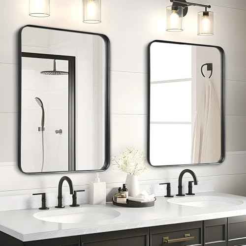 Fabuday Bathroom Mirrors Over Sink 2 Pack- 36x24 Inch Black Matte Framed Mirrors Wall Mounted, Large Rectangle Vanity Mirror Metal Frame for Bathroom Double Sink, Farmhouse, Bedroom, Restroom - color: Black, size: 2 Pack 36"L x 24"W