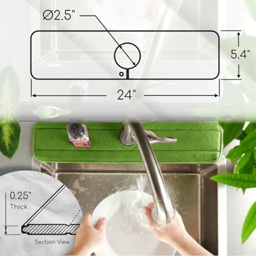 Ternal Original SINKMAT 24in XL Faucet Splash Guard Extra Long Microfiber Sink Drip Catcher Mat Non Slip Countertop Protector Drying Pad Kitchen Bathroom RV Machine Washable [Moss Green] - size: 24" x 24"