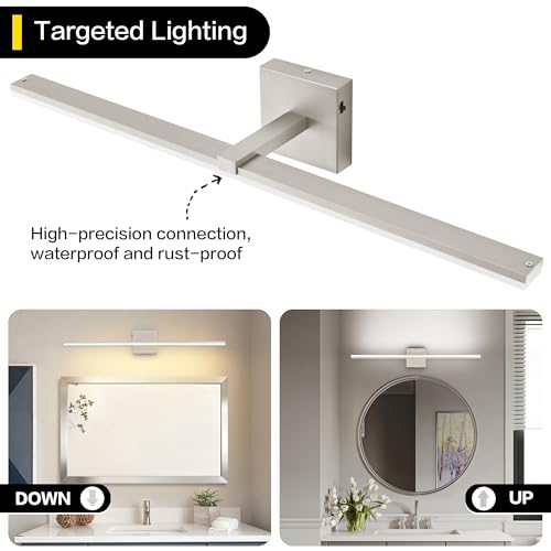 30 Inch Modern Vanity Light for Bathroom Brushed Nickel Over Cabinet Arm Extra Wide LED Bar 5CCT Selectable CRI85+ ETL - color: Brushed Nickel- 5CCT& Dimmable, size: 30-inch