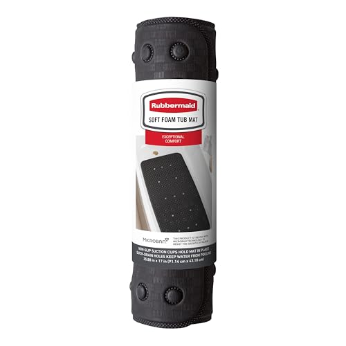 Rubbermaid Soft Foam Bath Tub Shower Mat, Non-Slip Tub Mat with Quick-Drain Holes, 35.88 x 17 Inch BPA-Free Bath Mat for Inside Bathtub or Shower, Black - color: Black
