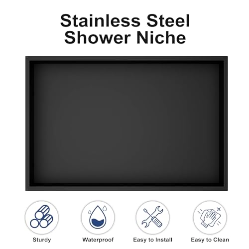 Achelous Stainless Steel Insert Shower Niche 18" X 12" NO Tile Needed, Bathroom Wall Niche Recessed Shower Shelf Organizer, Wall-Inserted Niche Recessed Shower Caddy, Matte Black - color: Matte Black, size: 18" X 12"