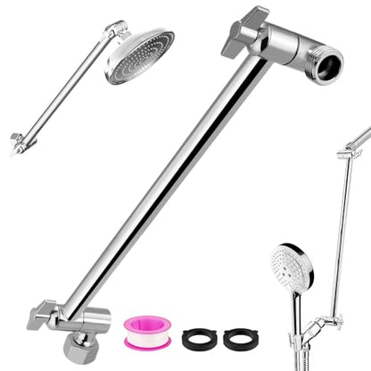 Rain Shower Head Extension 12 Inch Adjustable Rain Shower Head Extension Arm Stainless Steel Shower Head Holder G1/2 Universal Connector Compatible (Chrome Finish) - color: Chrome Finish