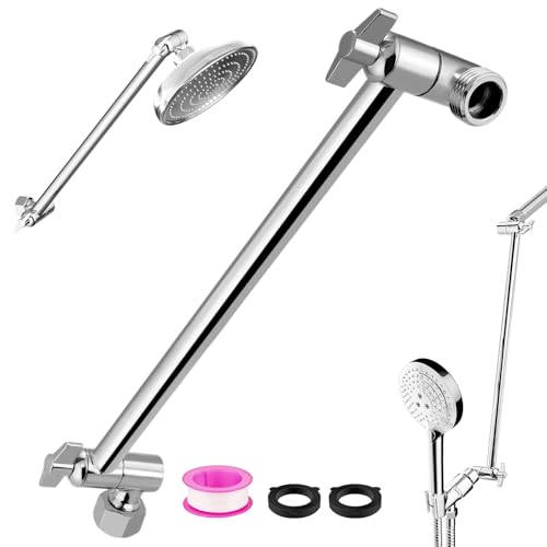 Rain Shower Head Extension 12 Inch Adjustable Rain Shower Head Extension Arm Stainless Steel Shower Head Holder G1/2 Universal Connector Compatible (Chrome Finish) - color: Chrome Finish