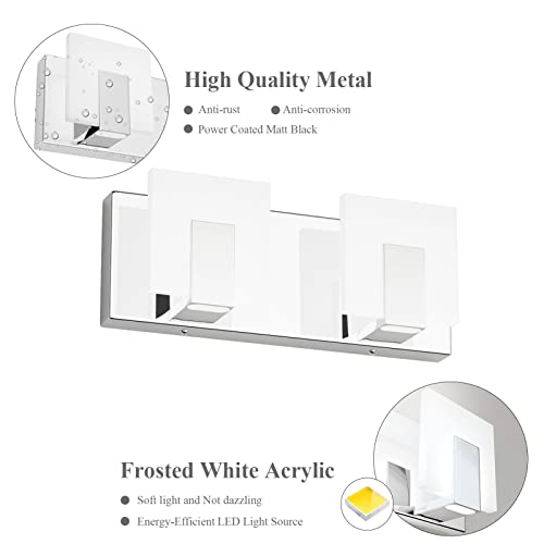Aipsun 2 Lights Dimmable Modern LED Vanity Light for Bathroom Frosted White Acrylic Chrome Up and Down Bathroom Wall Light Fixtures Over Mirror(White Light 6000K) - size: 2 Lights