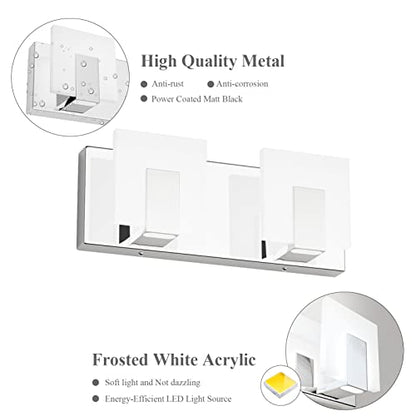 Aipsun 2 Lights Dimmable Modern LED Vanity Light for Bathroom Frosted White Acrylic Chrome Up and Down Bathroom Wall Light Fixtures Over Mirror(White Light 6000K) - size: 2 Lights