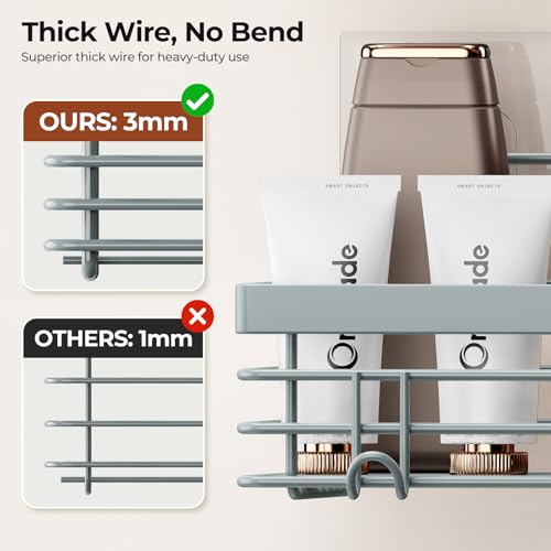 Orimade Adhesive Shower Caddy Soap Dish Holder Shelf with 5 Hooks Bathroom Organizer Basket Kitchen Storage Rack Wall Mounted No Drilling Stainless Steel - 3 Pack, Light Blue Grey - color: Light Blue Grey - 3 Pack