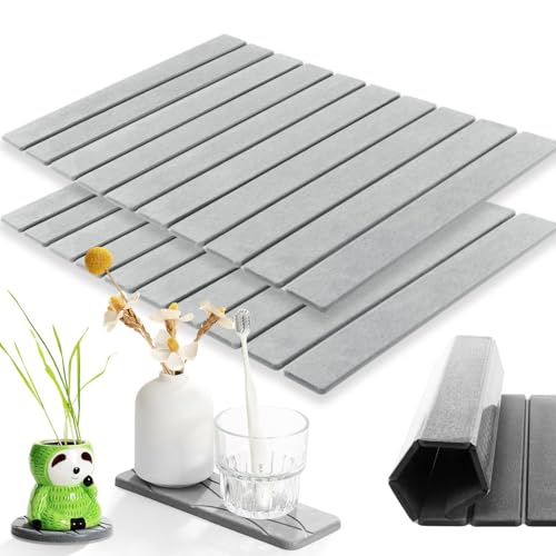 2 Pcs Stone Bath Mat Multipurpose, Foldable Stone Bathmat 23x15 Inch Water Absorbing Drying Mat for Kitchen Counter Bathroom Self Drying Bath Mats Gray Quick Dry Bathmat for Bathroom, Dish, Palnt Dry - color: Medium Gray