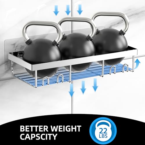 Moforoco 3-Pack Shower Caddy Basket Shelf with Soap Holder, No Drilling Traceless Adhesive Shower Wall Shelves, Rustproof Black Bathroom Shower Storage Organizer - color: Silver
