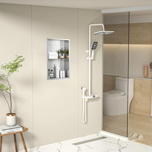 14x20 Inch Brushed Nickel Shower Niche, No Tile Needed Stainless Steel Recessed Bathroom Wall Niche with Double Shelves for Shower Storage - size: 14x20" - Brushed Nickel