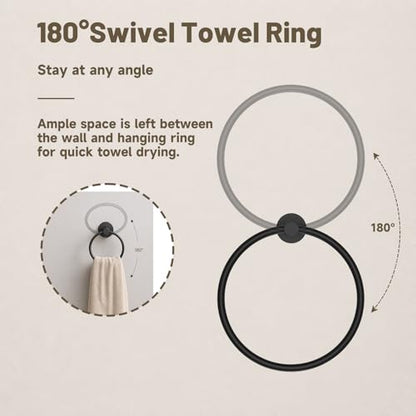 Toilet Paper Holder and Hand Towel Ring Bathroom Set | Matte Black,Stainless Steel,Wall Mount,Bathroom Accessories,Hand Towel Ring and Toilet Paper Holder Set,Easy to install - color: Matte Black
