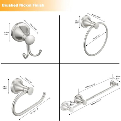 Hoimpro Brushed Nickel 4-Piece Bathroom Bath Set, Wall Mount Bathroom Hardware Fixture (Adjustable Towel Bar Rack, Towel Ring Holder, Paper Towel Holder, Double Towel Hook), Bathroom Accessories - color: Brushed Nickel